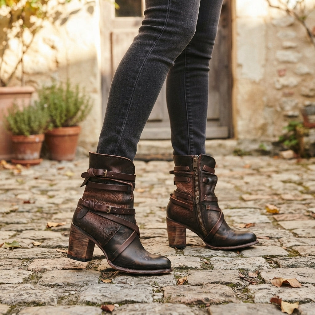 Women's Comfortable Heeled Retro Biker Boots