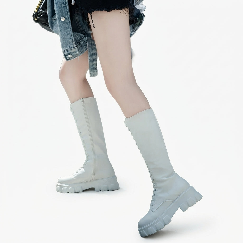 Women's Platform Knee High Combat Boots