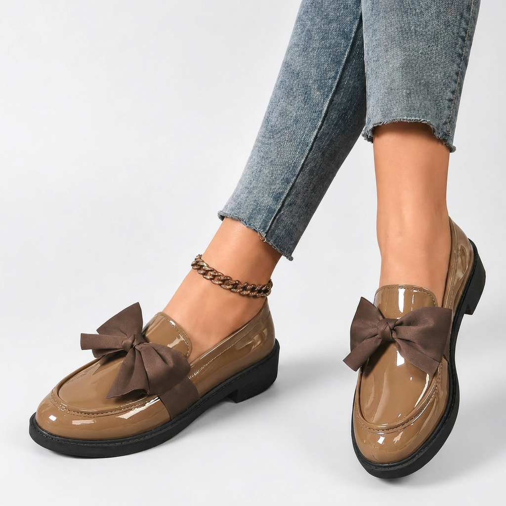Women's Glossy Bow Loafers