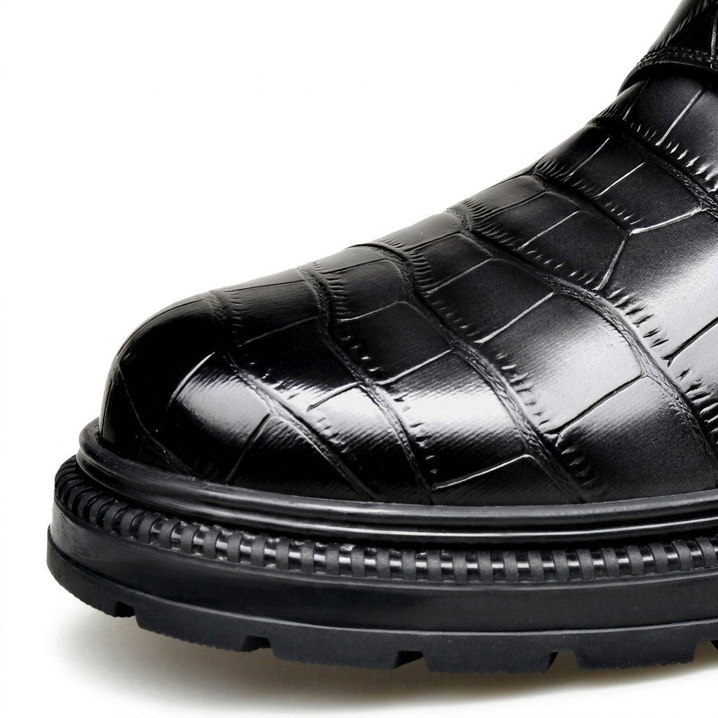 Men's Leather Croc-Embossed Ankle Boots
