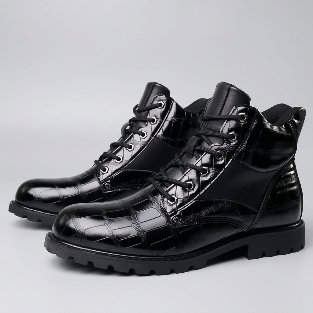 Men's Croc-Embossed Leather Ankle Boots
