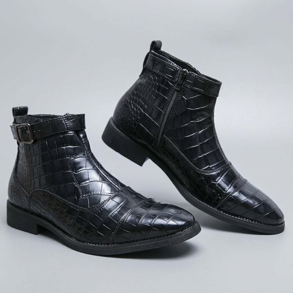 Men's Buckle Strap Leather Ankle Boots