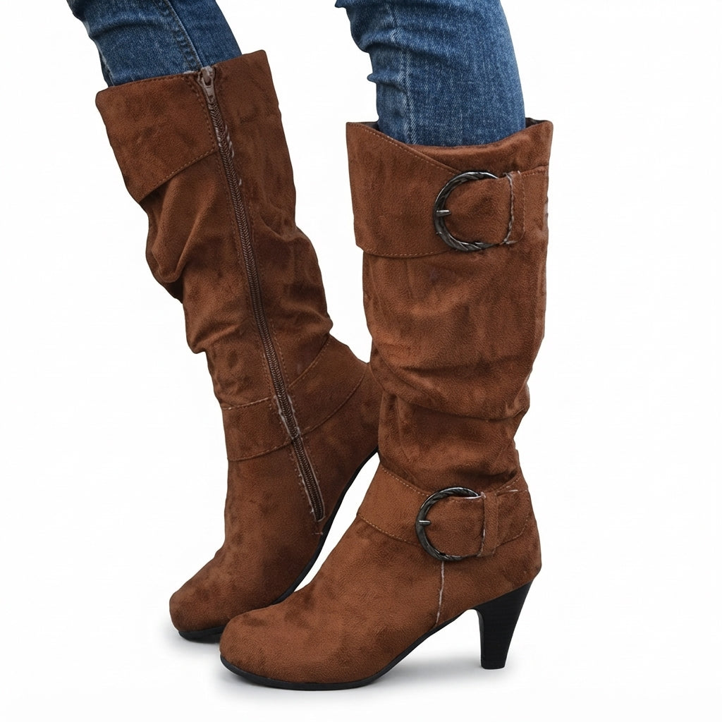 Women's Knee High Heeled Slouch Boots