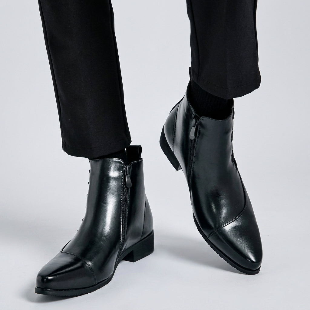 Men's Pointed Toe Leather Ankle Boots