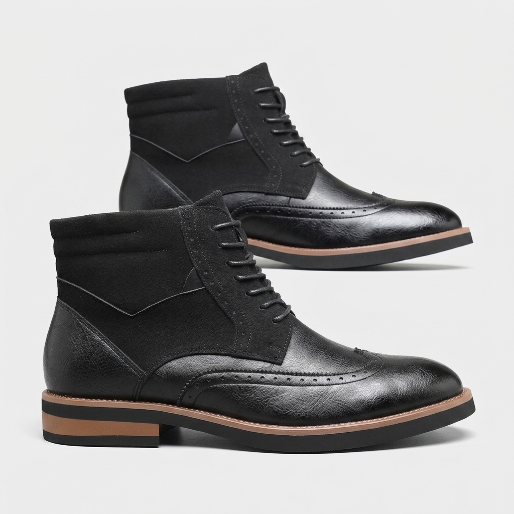 Men's Leather Wingtip Ankle Boots