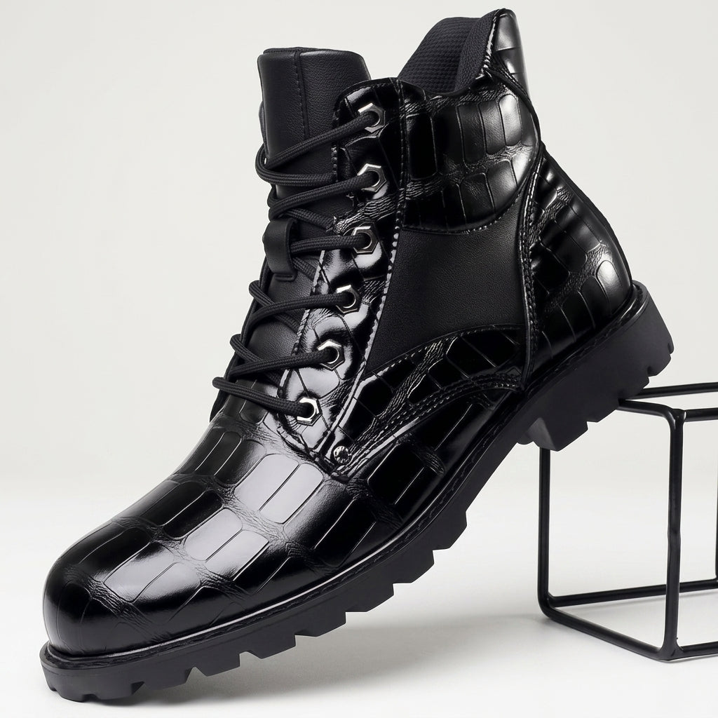 Men's Croc-Embossed Leather Ankle Boots