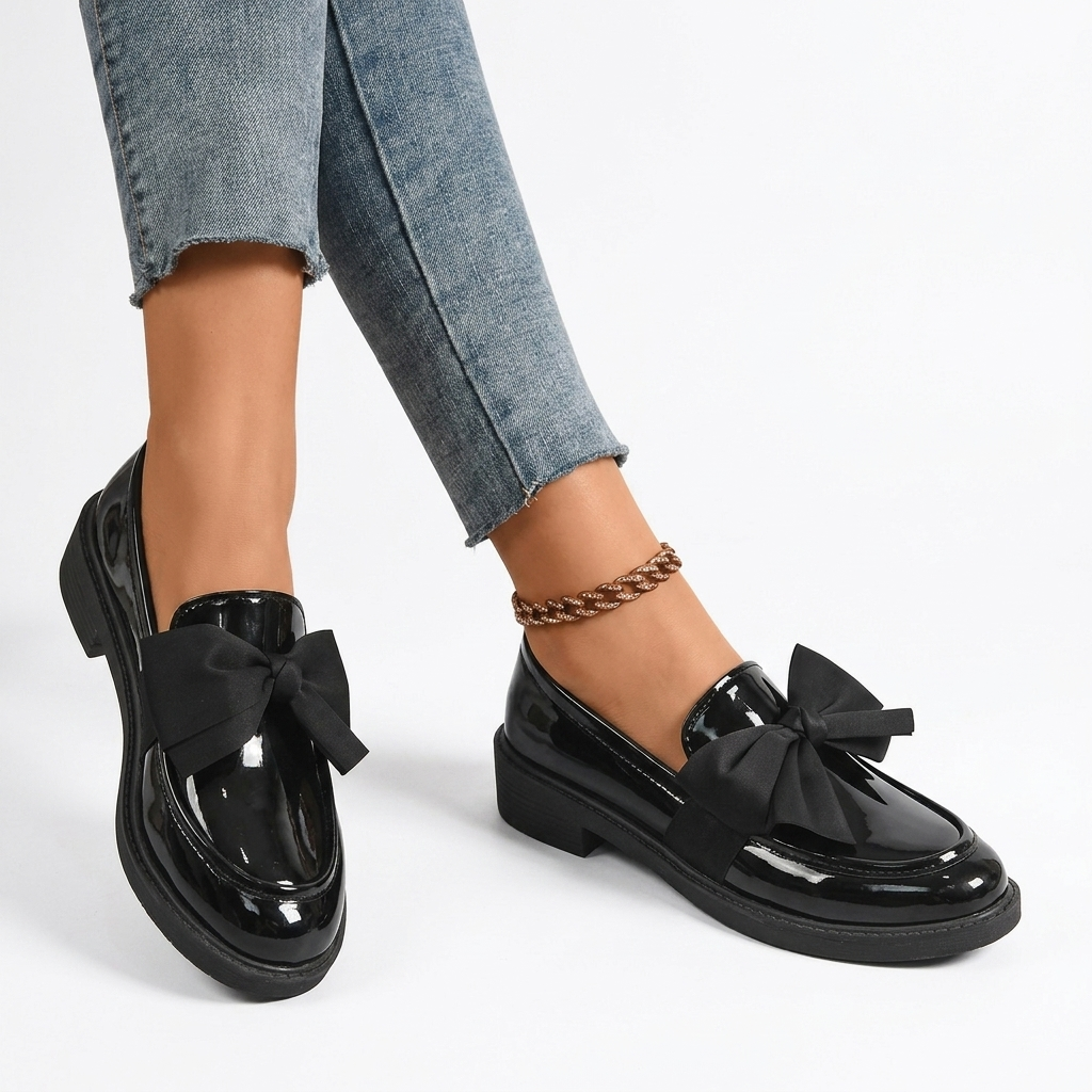 Women's Glossy Bow Loafers