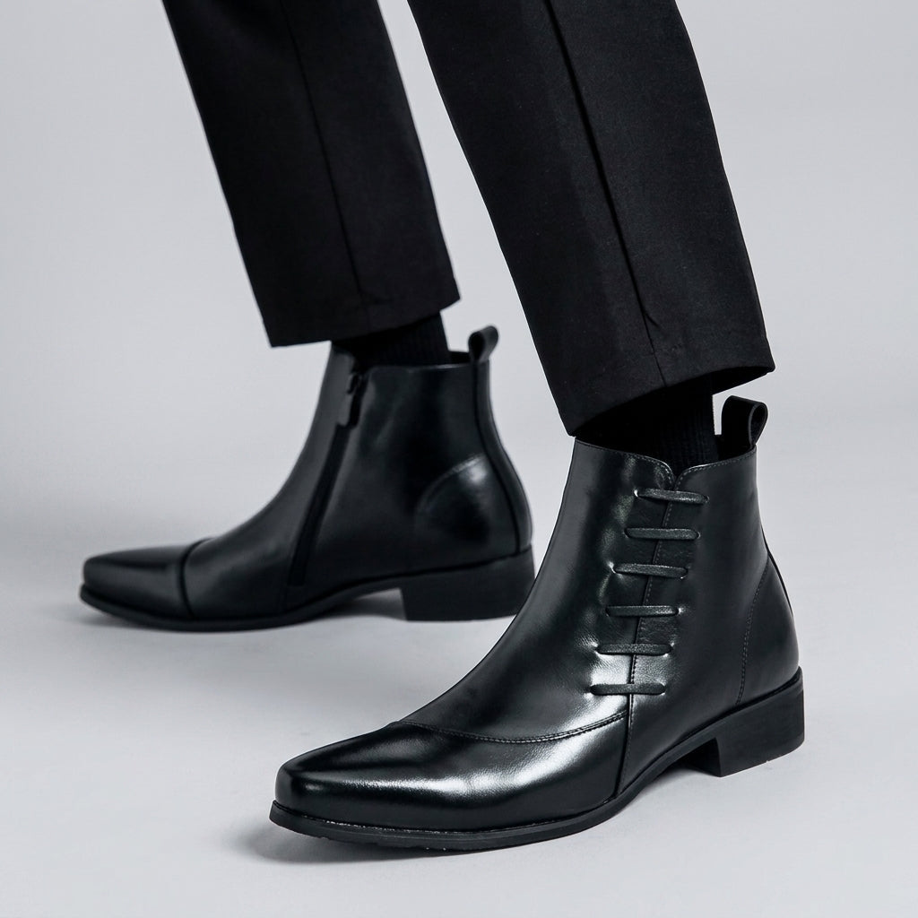 Men's Pointed Toe Leather Ankle Boots