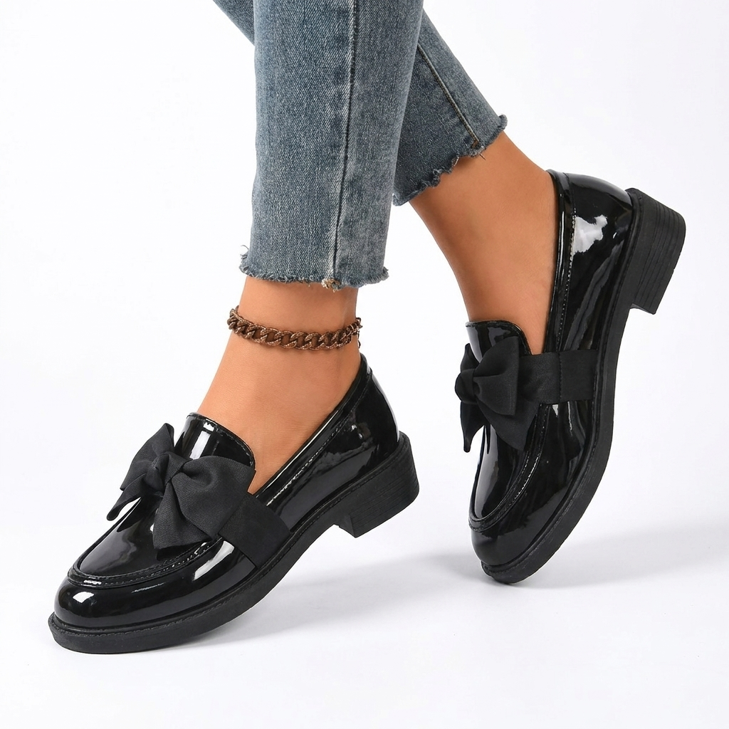 Women's Glossy Bow Loafers