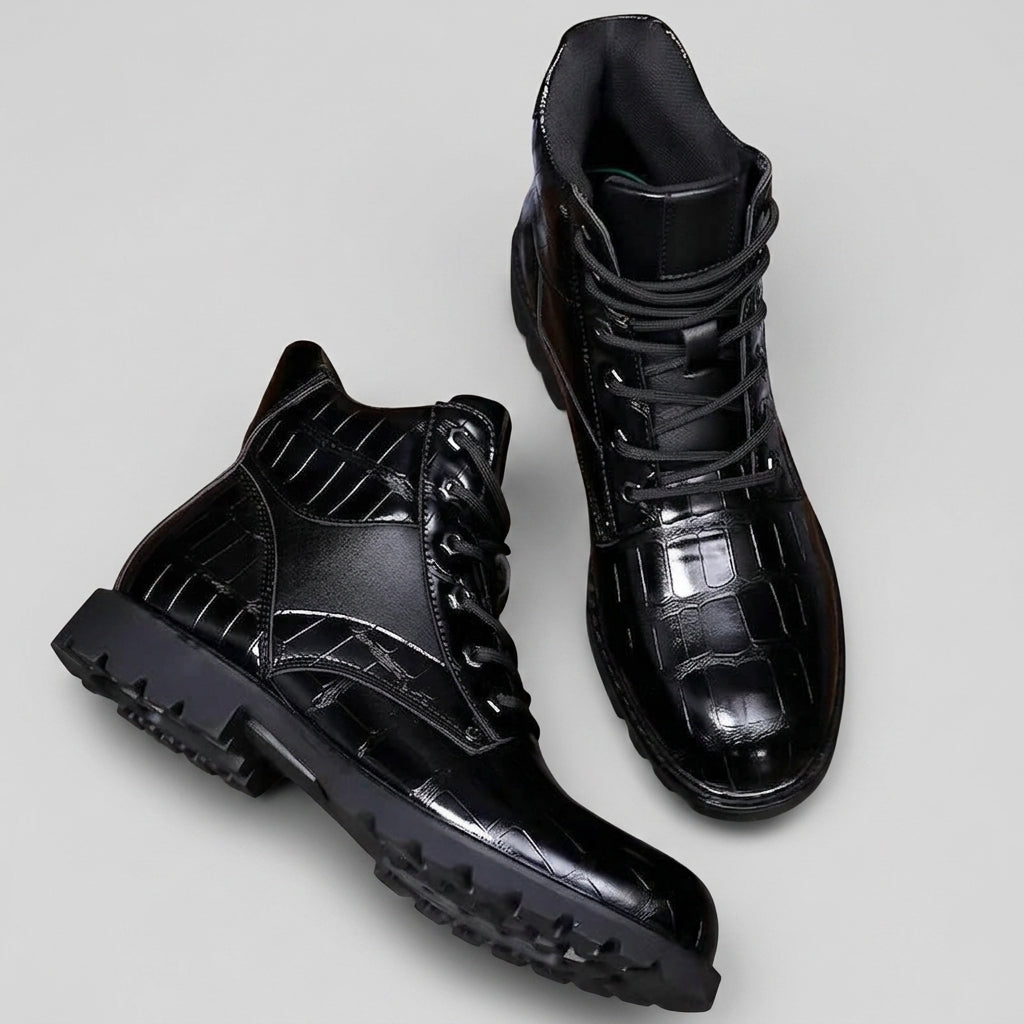 Men's Croc-Embossed Leather Ankle Boots