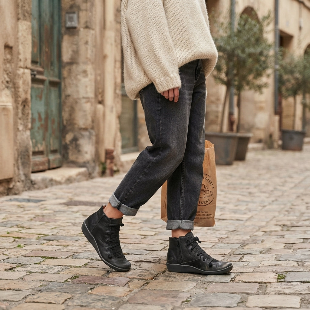 Women's Comfortable Lace-Up Leather Ankle Boots