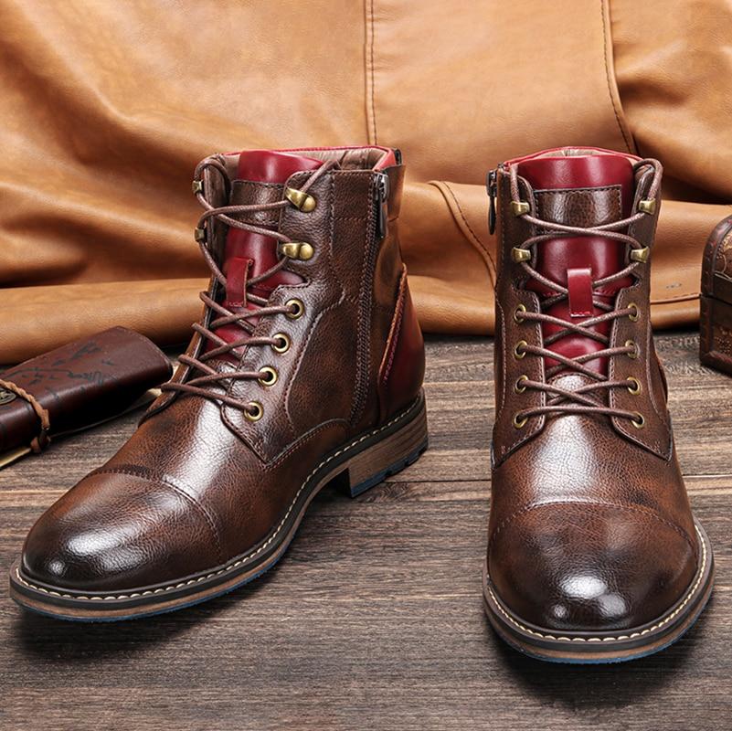 Men's Lace Up Leather Cap Toe Boots