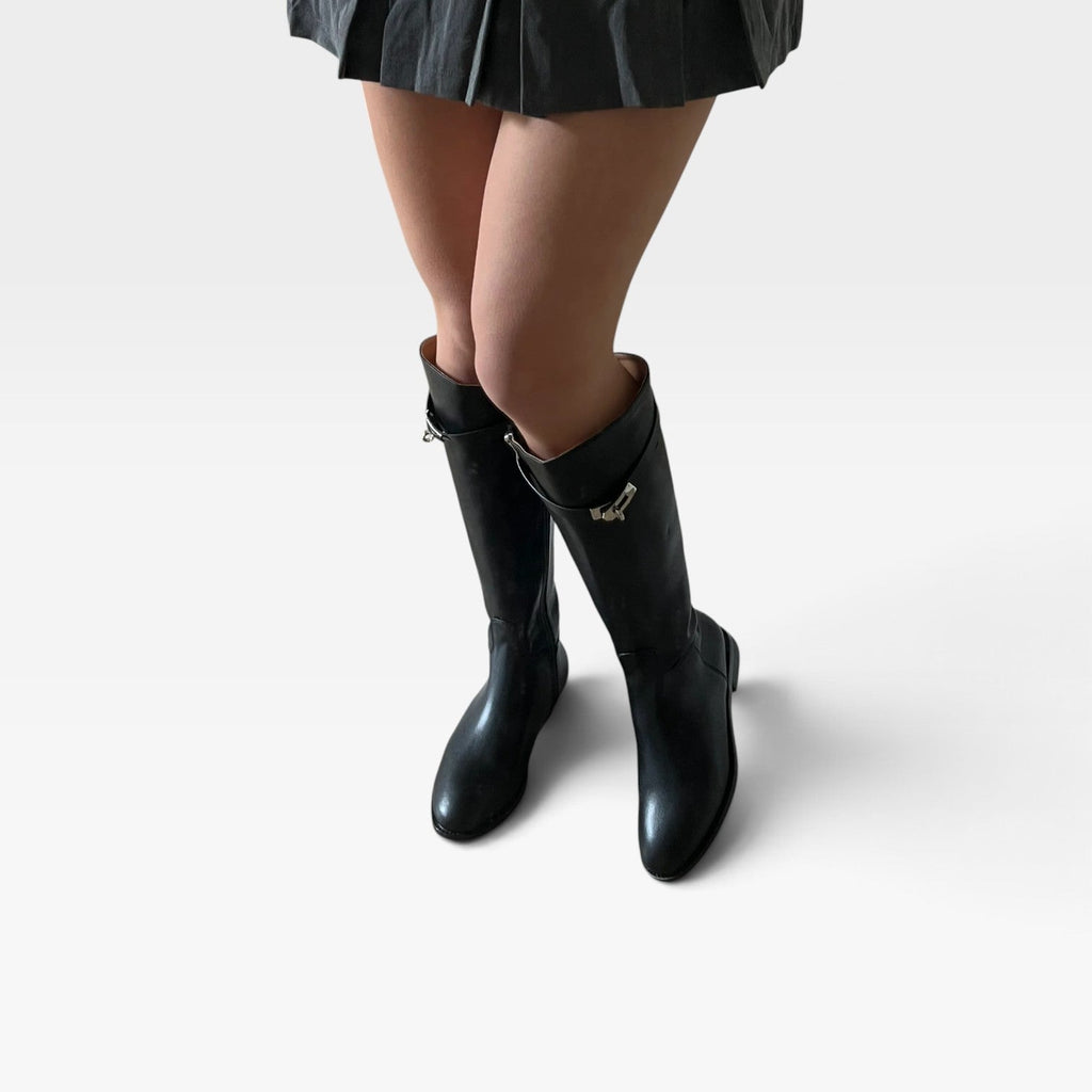 Women's Knee High Leather Buckle Boots