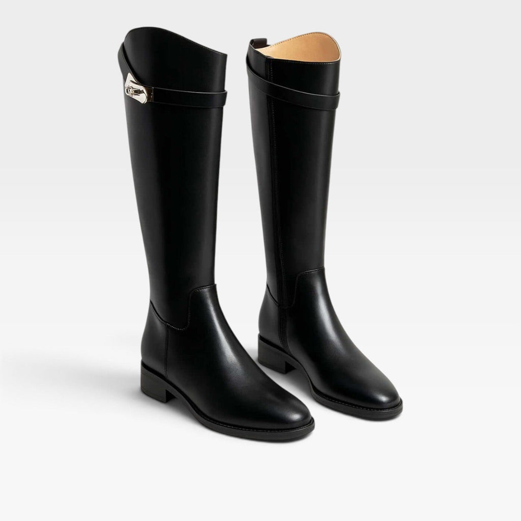 Women's Knee High Leather Buckle Boots
