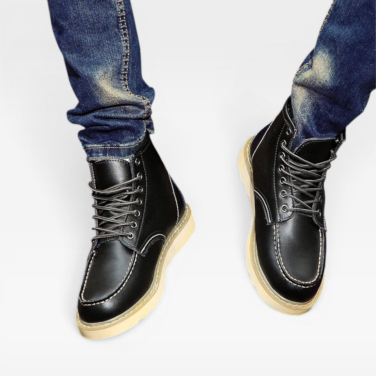 Men's Leather Moc Toe Boots