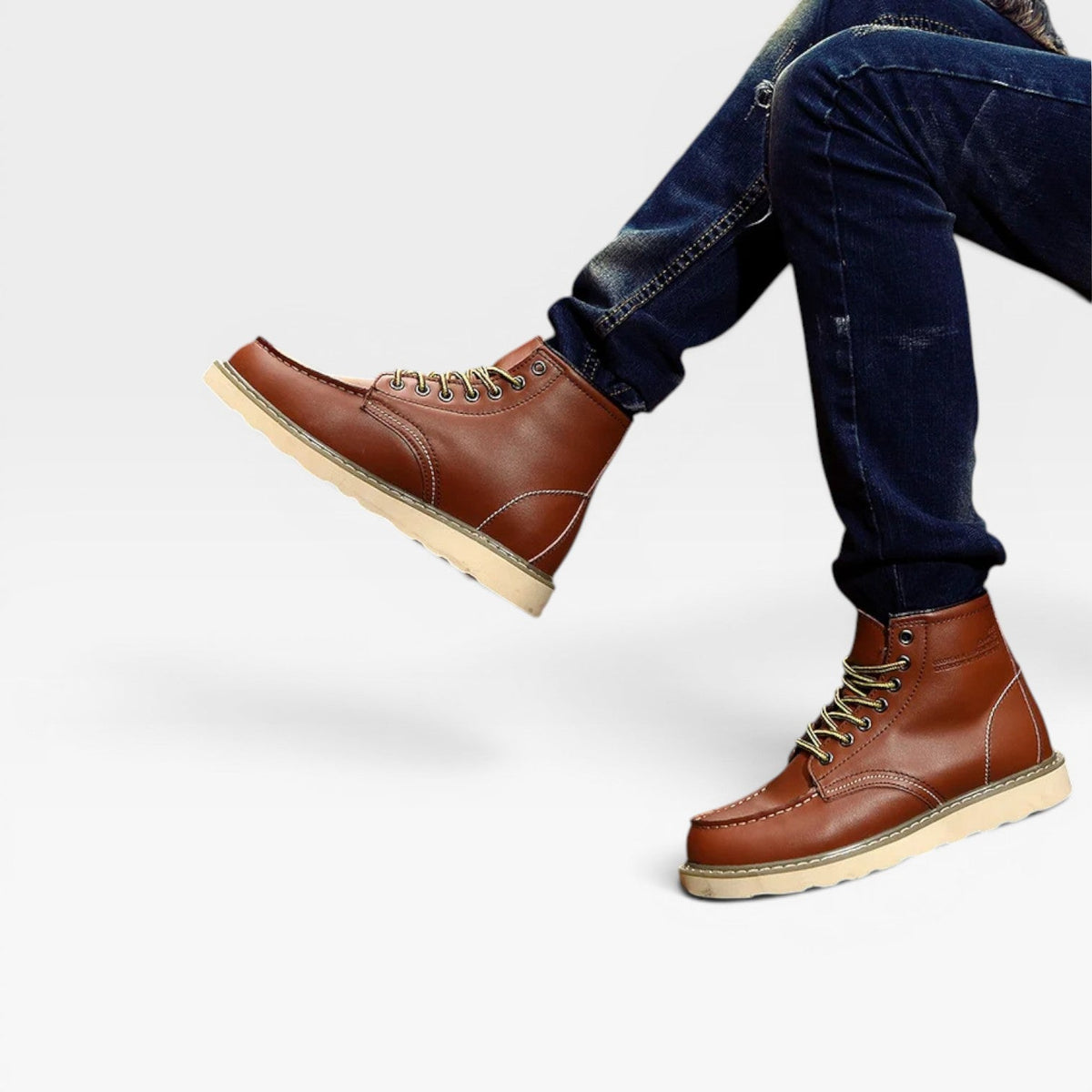 Men's Leather Moc Toe Boots