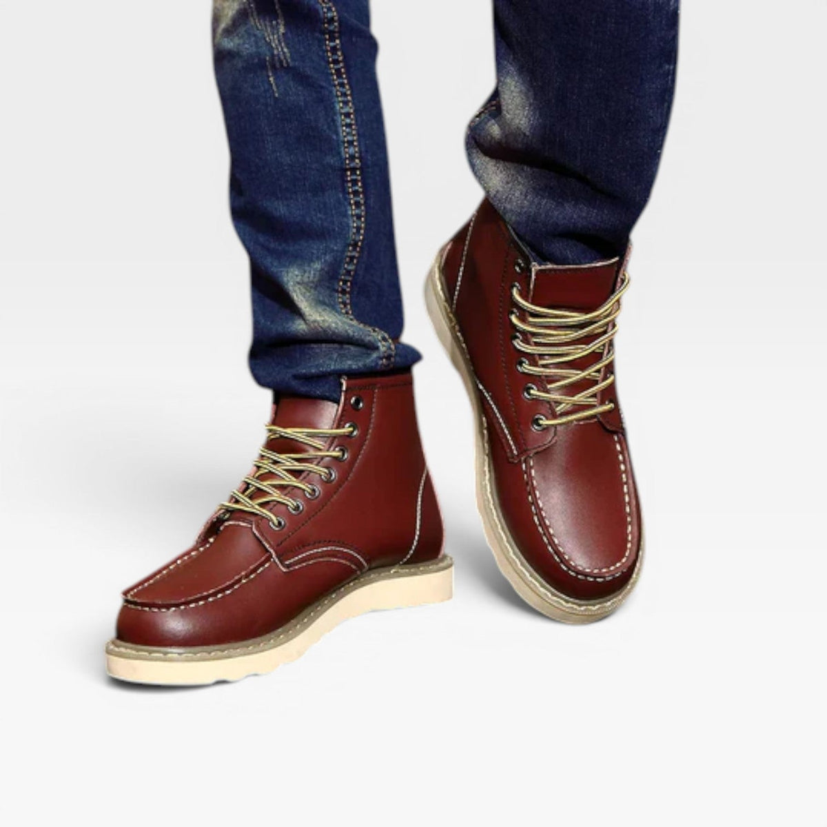 Men's Leather Moc Toe Boots
