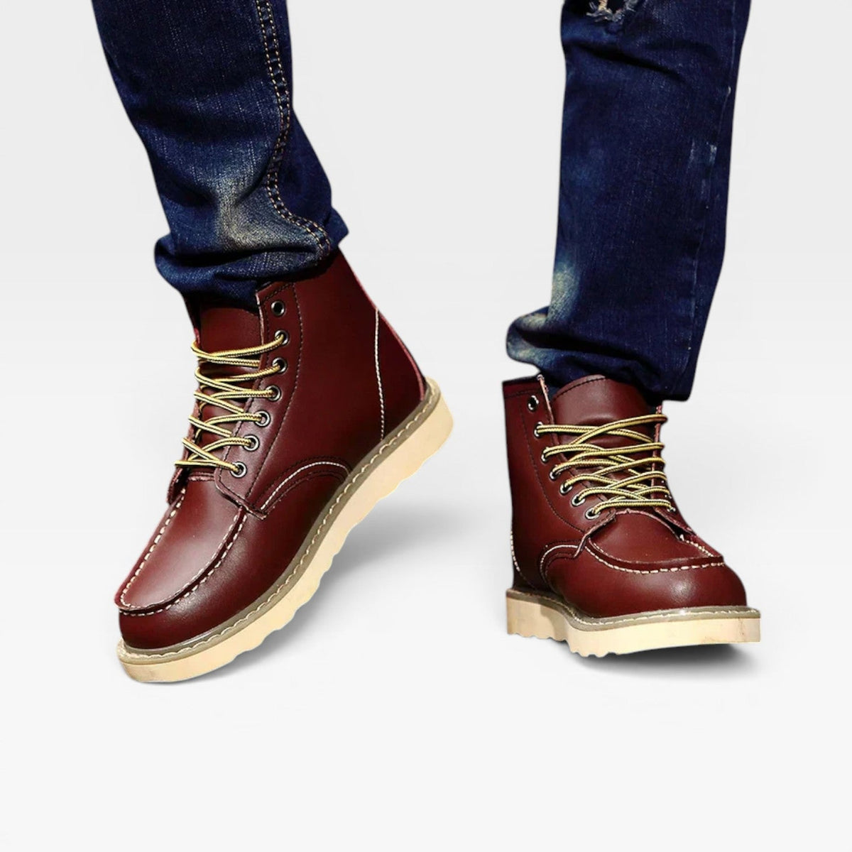 Men's Leather Moc Toe Boots