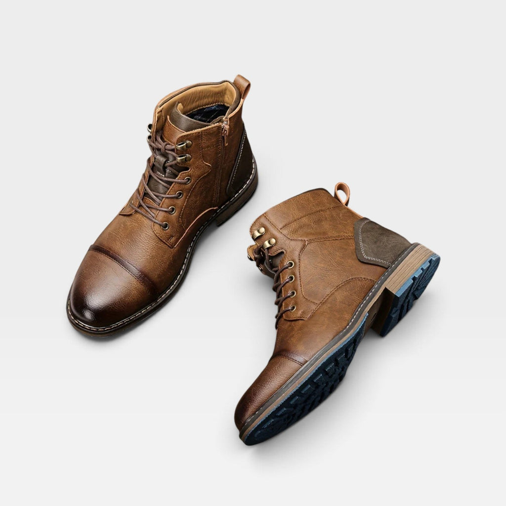 Men's Lace Up Leather Cap Toe Boots