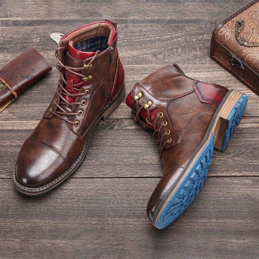 Men's Lace Up Leather Cap Toe Boots