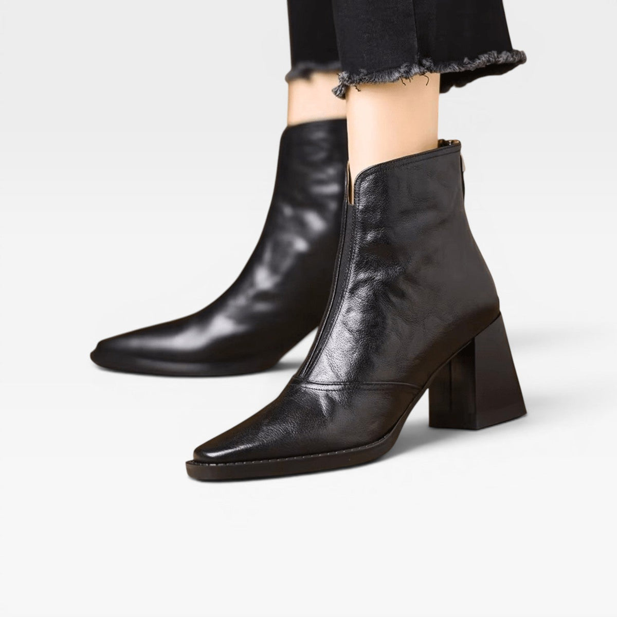 Women's Ankle Boots – Elegant Square Toe Chunky Block Heel Slip On Style