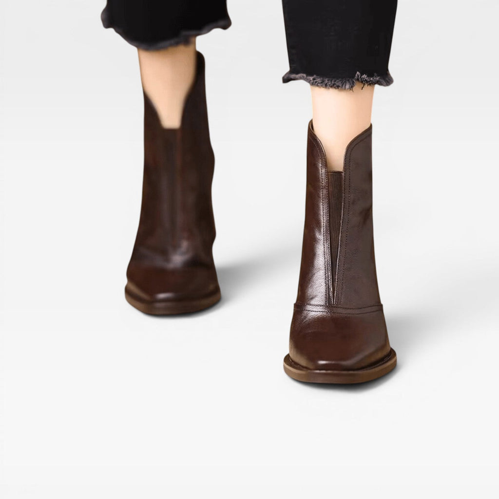 Women's Ankle Boots – Elegant Square Toe Chunky Block Heel Slip On Style