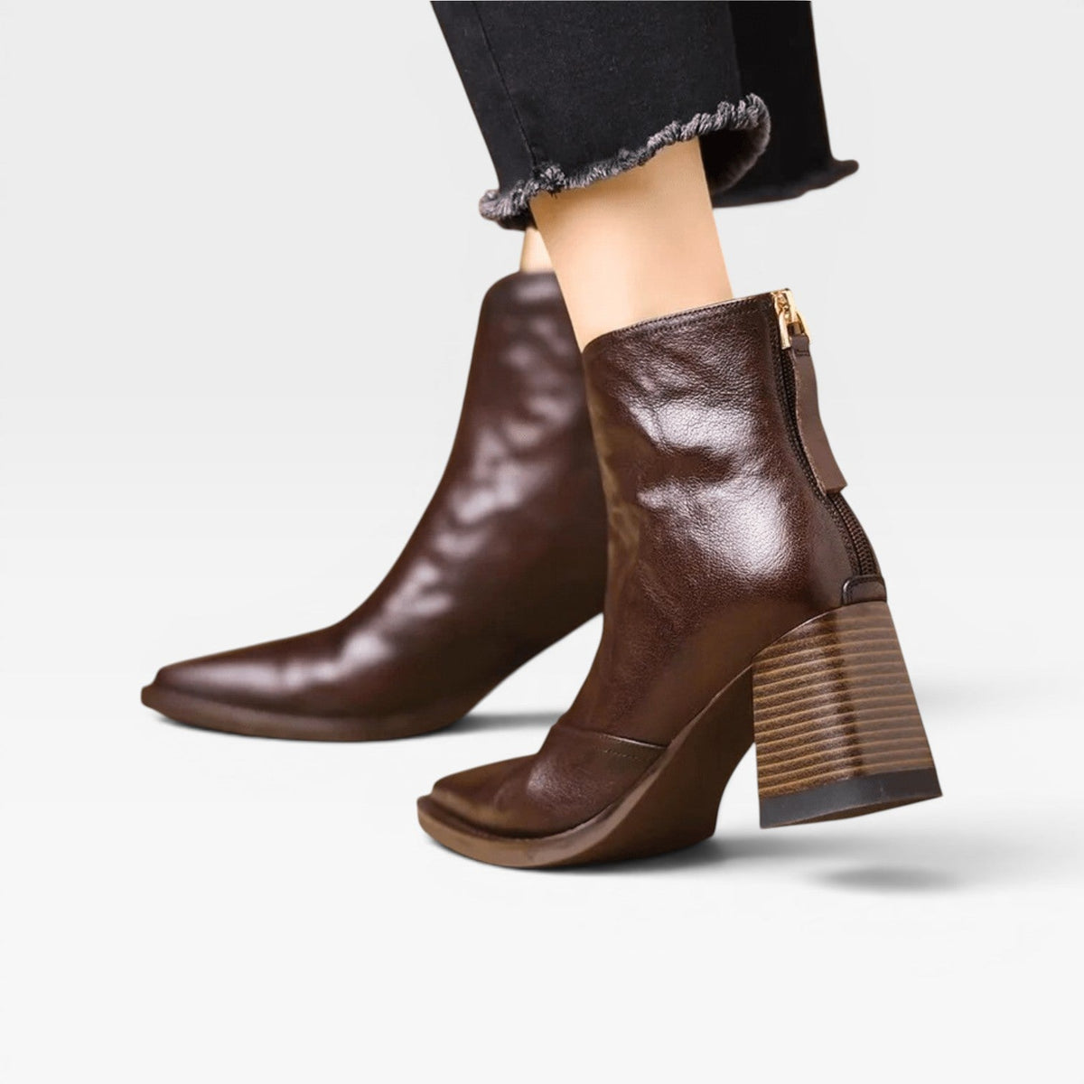 Women's Ankle Boots – Elegant Square Toe Chunky Block Heel Slip On Style