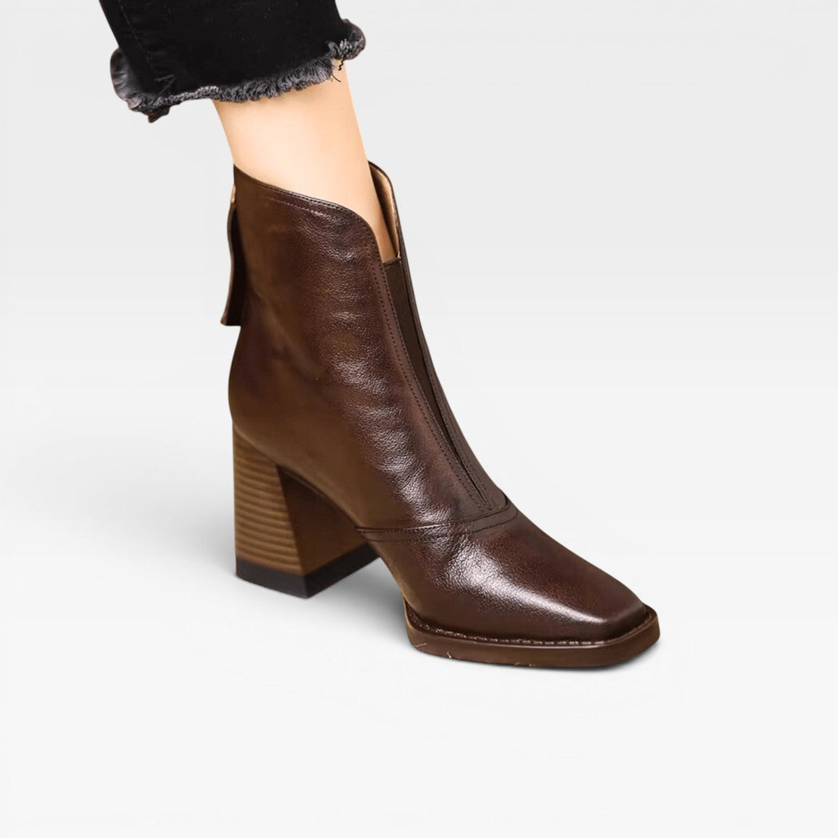 Women's Ankle Boots – Elegant Square Toe Chunky Block Heel Slip On Style